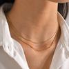 Trendy Double Satellite Chain Necklaces for Women Girls,Gold Color Stainless Steel Link Choker Collar Charm Necklace Party Gifts