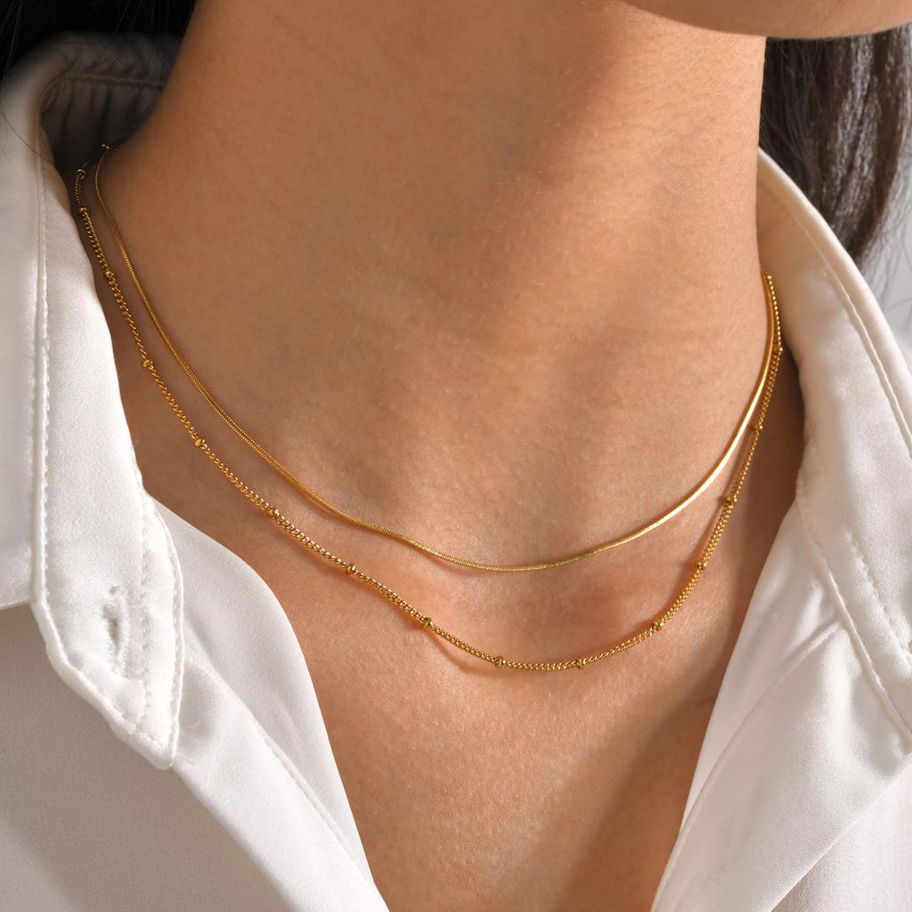 Trendy Double Satellite Chain Necklaces for Women Girls,Gold Color Stainless Steel Link Choker Collar Charm Necklace Party Gifts