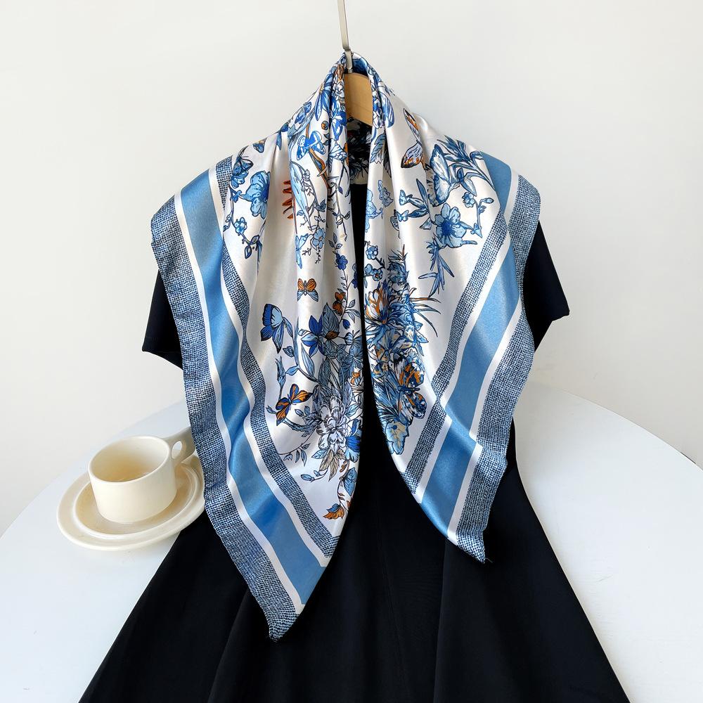 Satin silk scarf 90cm women s new European and American printed headscarf satin scarf large square scarf shawl 90*90cm