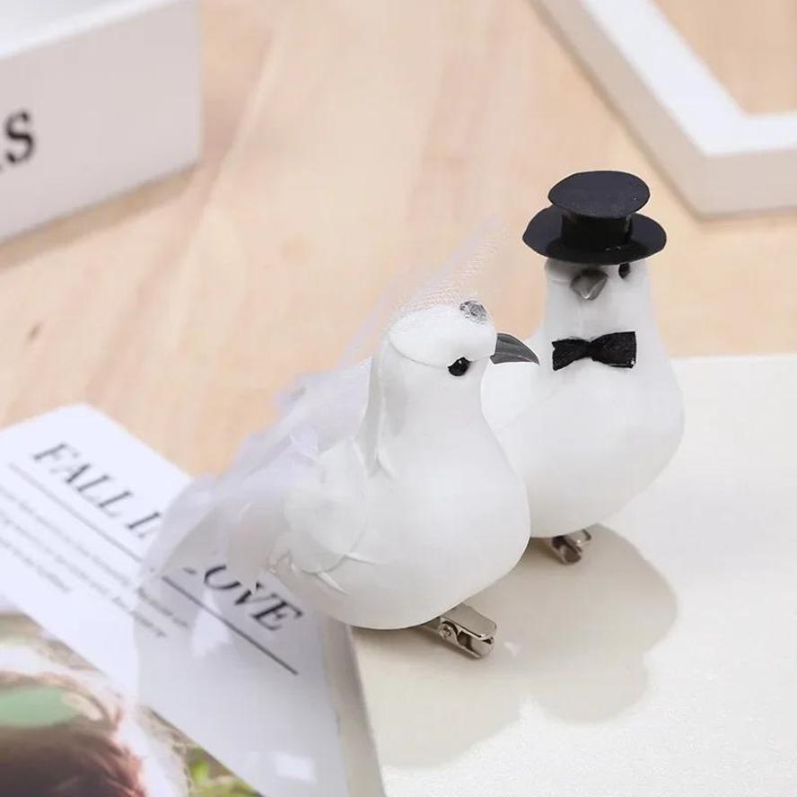 1 Pair Of Simulated White Couple Pigeons Plastic Feathers Love Peace Dove Bird Simulation Statue Home Garden Hanging Ornaments