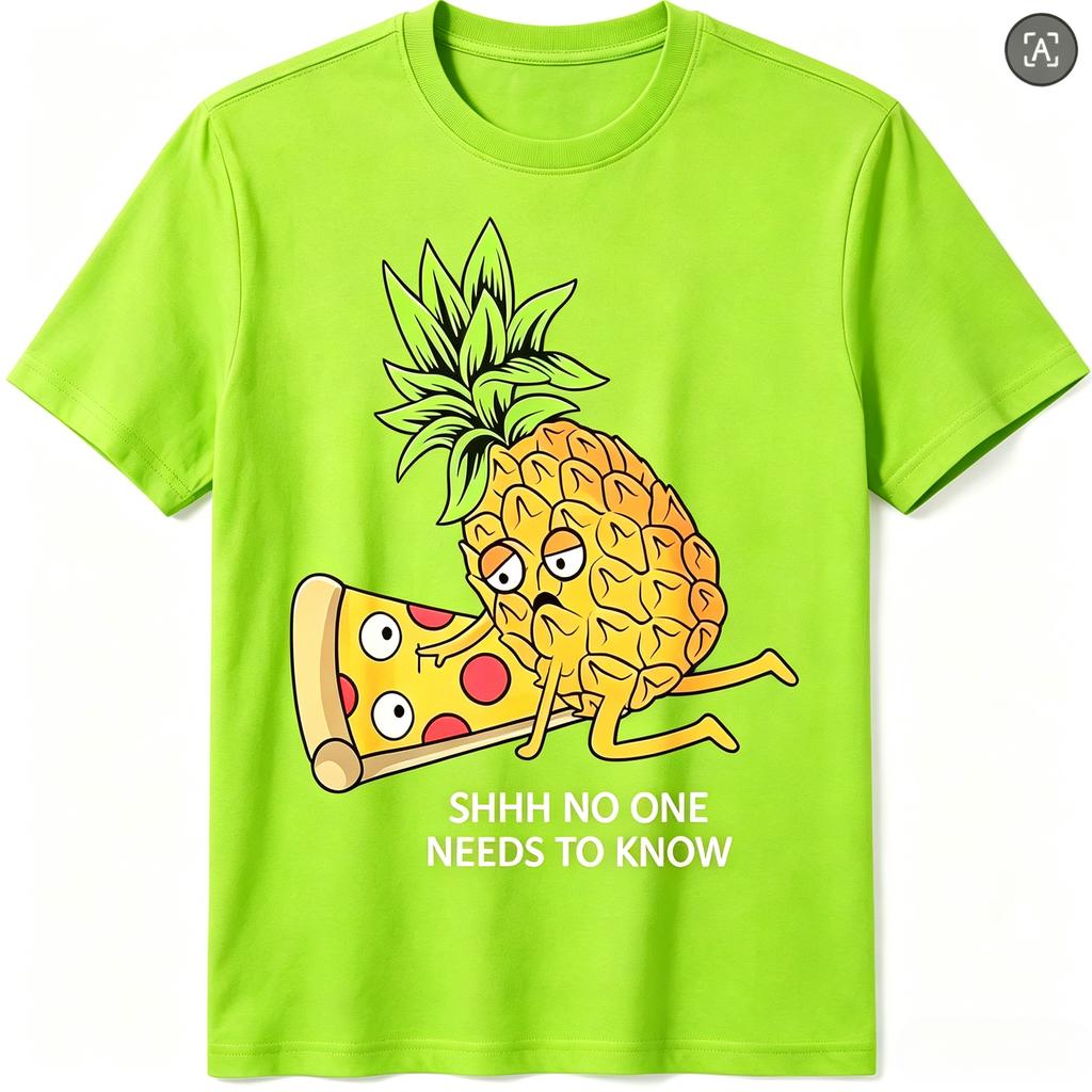 Herren Damen Lustiges Ananas-Pizza T-Shirt Shhh Niemand Muss Es Wissen Grafik-T-Shirt Sommer Lässig Kurzarm Essen Meme Oberteile
