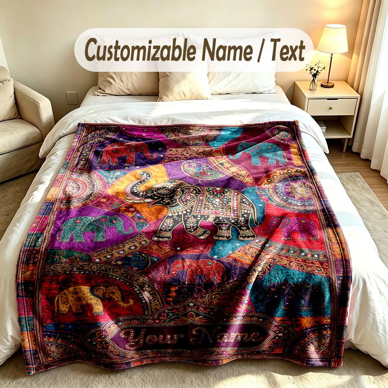 Elefanten-Thema Weiche Decke Personalisierter Benutzerdefinierter Name Textdruck Warme Decke Zuhause Sofa Schlafzimmer Dekoration