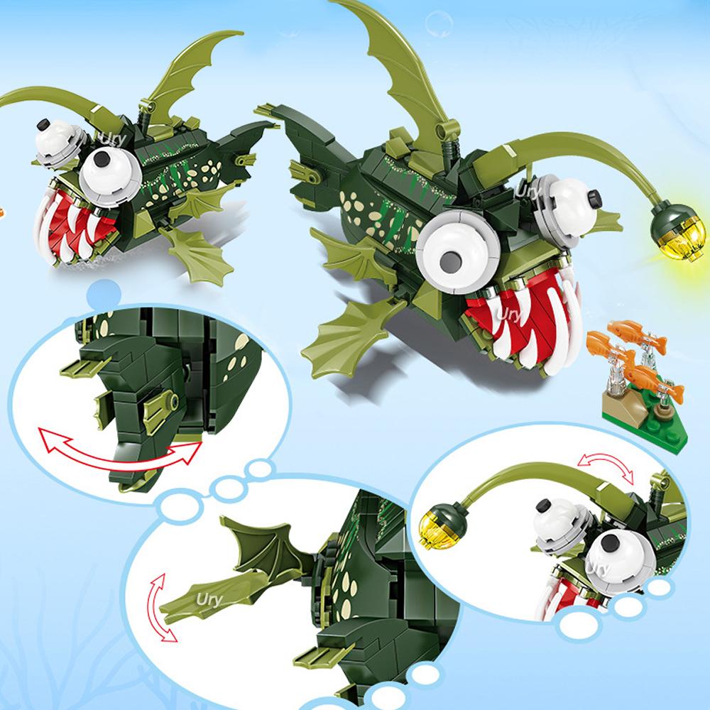 Moc Animale Marine Oceanice Hipocamp Balenă Ucigaș Pește Lanternă Set Model Blocuri de Construcție Diy Copii Asamblează Jucărie pentru Copil Cadou