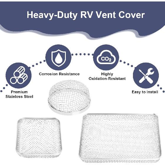 RV Furnace Vent Screen For Water Heater Vent Cover, RV Bugs Screen, Flying Ect Screen, Stainless Steel Mesh With Tallation Tool