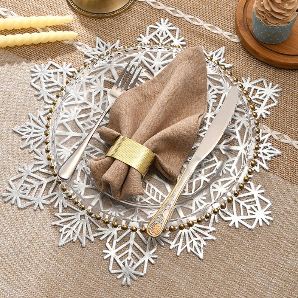 

6pcs Non-slip Table Mat Hollow Insulation Pad Coaster Snowflake Placemat Hotel Style C