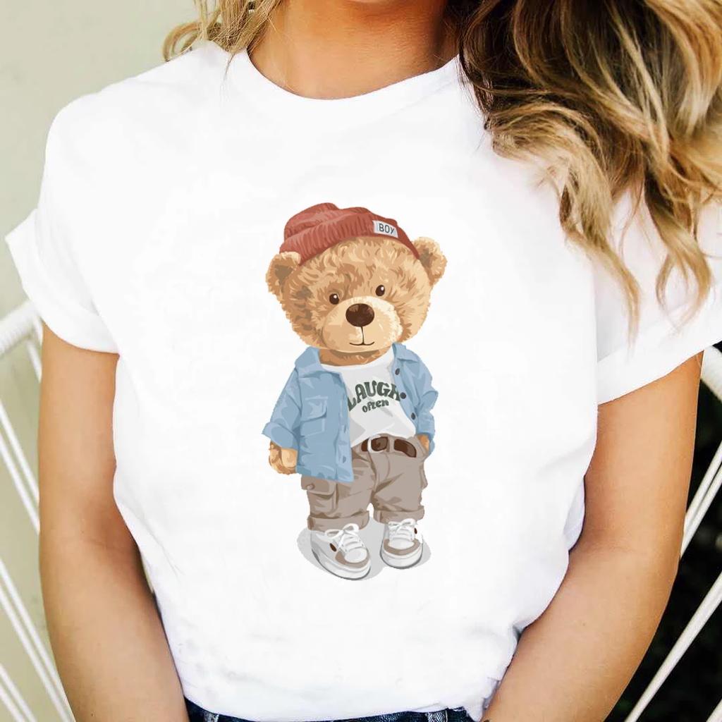 Printed Womens S Cute Clothing Short Sleeve Clothing Cartoon Cute Bear Pattern Tshirt Fashion Womens Casual Versatile Tshi