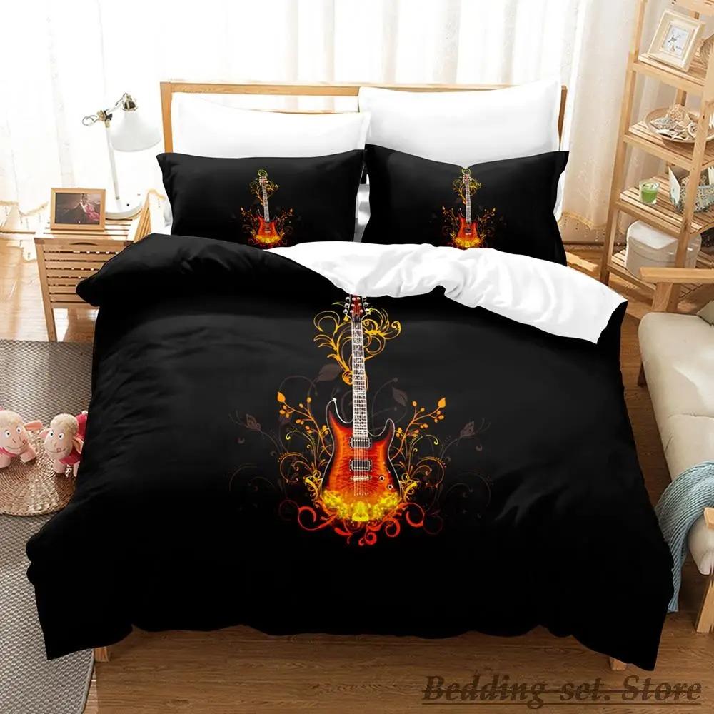 Music Guitar Bedding Set Single Twin Full Queen King Size Anime Duvet Cover for Adult Kid Bedroom