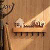 Wooden Hat Rack Key Holder, Solid Wood Organizer with 6 Hooks, Modern Wall Mounted Badge Holder Hanger for Entryway Kitchen And Office Organization