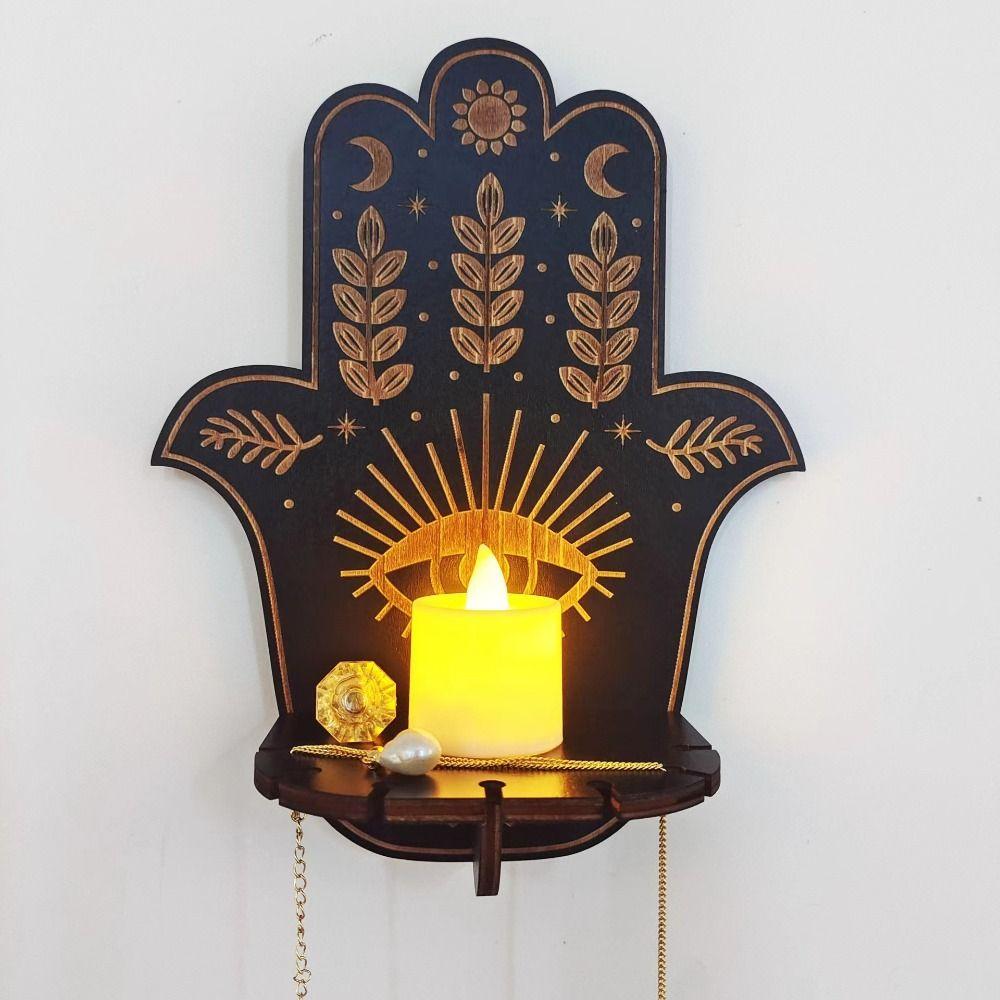 Smooth Wooden Carving Candle Holder Handicraft Crystal Decorative Shelf  Display Stand