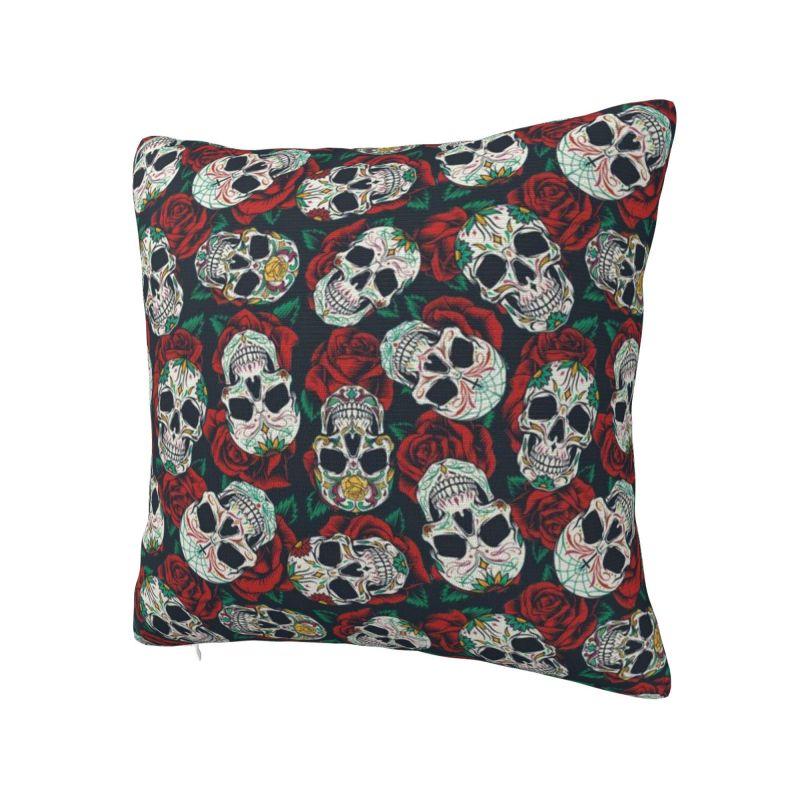 Custom Roses Floral Death Skull Cushion Cover 40x40cm Polyester Gothic Skeleton Throw Pillow Case for Car Pillowcase Decoration