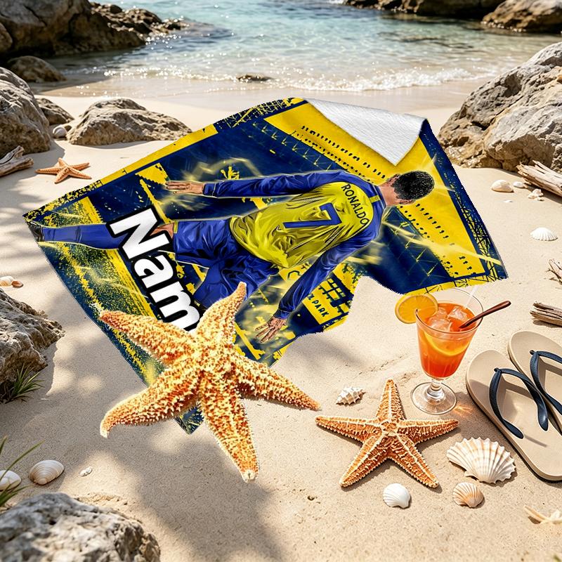Custom Name Personalized Cristiano Ronaldo Print Beach Towel, for Trip Camping Beach Party Home Decor, Birthday Gift for Family & Friends