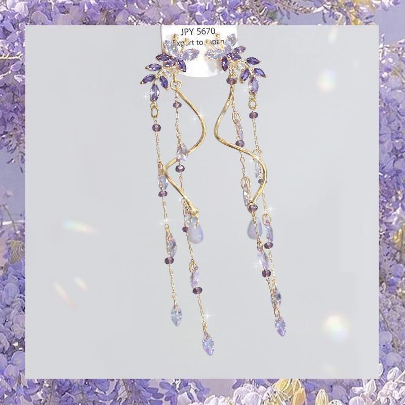 

Сережки-китиці з вістерії-метелика - Фіолетовий циркон, стиль морі