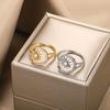 Zircon Star Moon Rings For Women Gold Color Stainless Steel Geometric Star Moon Ring Engagement Wedding Christmas Jewelry Gift