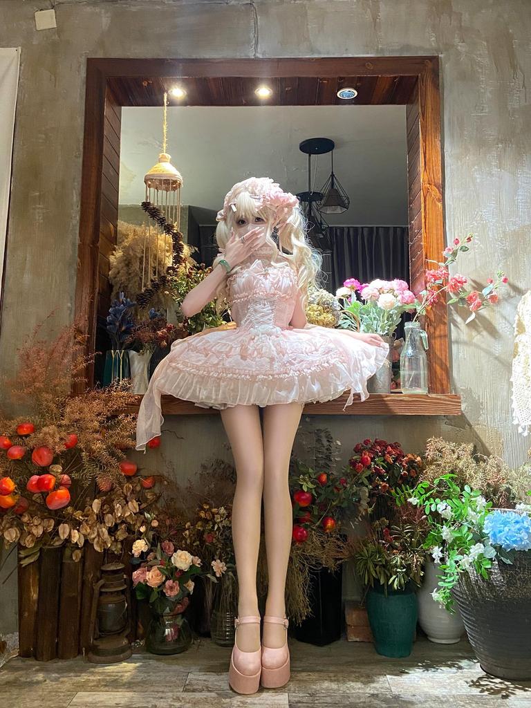 XHSUKADO Lolita JSK Jumper Skirt with and Lace This cute Gothic Lolita dress features a bridal and a Mori Girl princess Perfect for crossdressing in