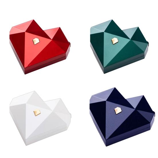 Polyedrische Herz-Ringbox Romantische Liebe Herz-Ringetui Samtgefüttert Geometrische Ringbox