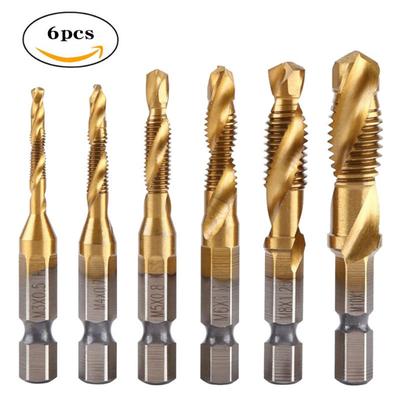 6Pcs Hss 4341 Titanium Coated Combination Tap Drill Set – Integrated Drill & Tap Machine Threading Tool With Chamfering Function