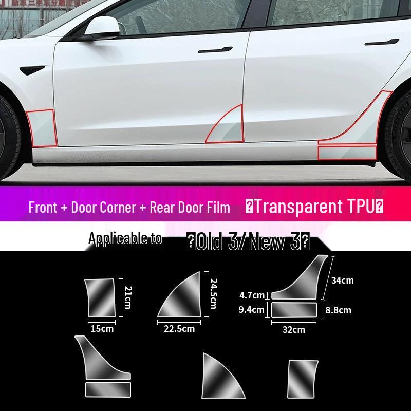 Tesla Model Y/3 Rear Door Refresh Triangle Splash Guard - TPU Transparent Bright Black Film