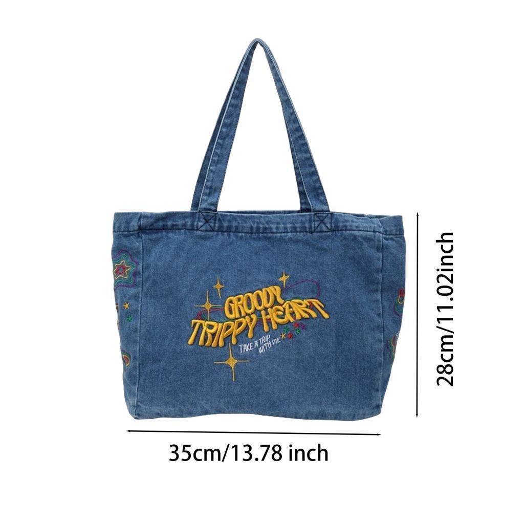Women Denim Tote Bag Trendy Casual Versatile Portable Large Capacity Handbag for