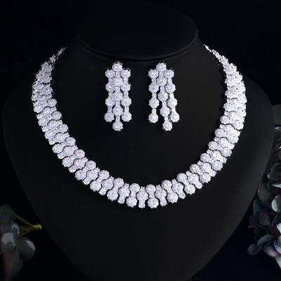 Colar Brincos Conjunto de Joias Corrente Luxo Zircônia Super Brilhante Noiva Vestido de Casamento Vestido Acessórios Conjunto