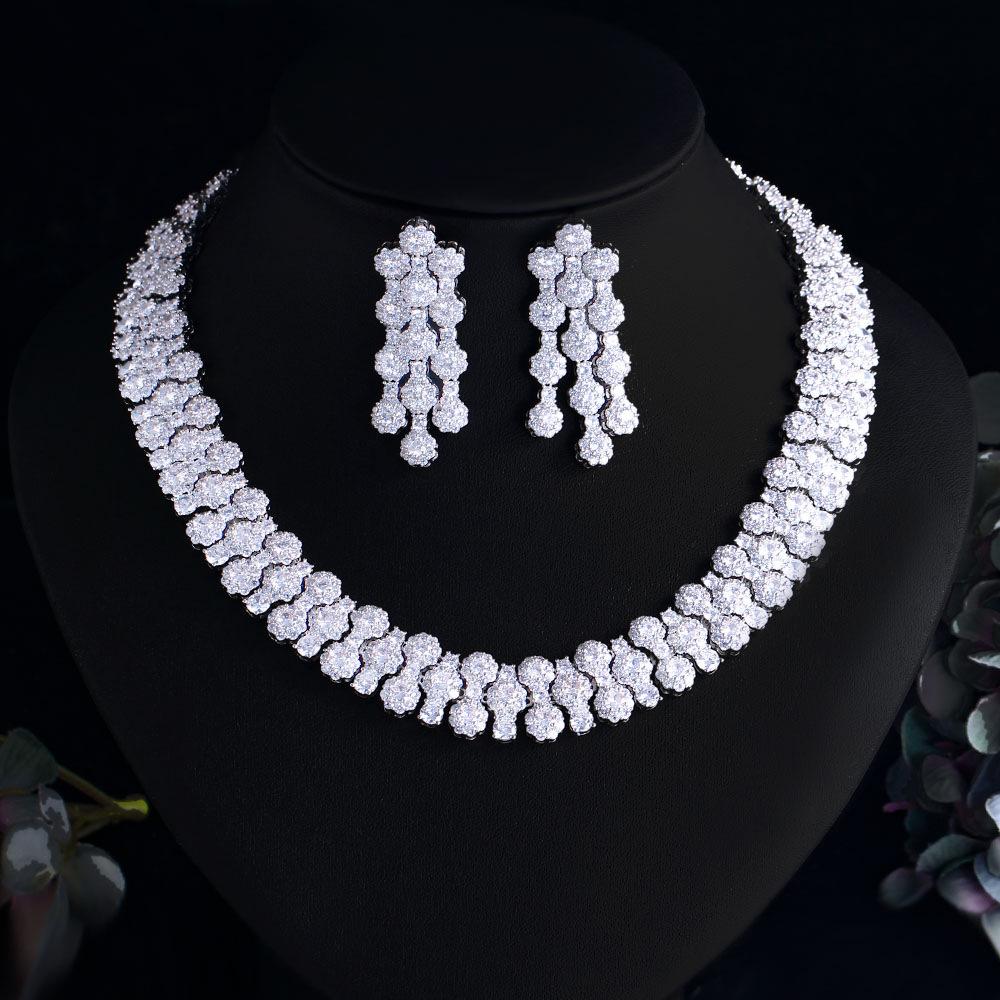 

Necklace Earrings Jewelry Set Chain Luxury Super Flash Zircon Bridal Wedding Dress Dress Accessories Set