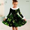 Girls Furry Collar Long Sleeve Dark Blue Snowflake Printed A Line Dress With Big Bow