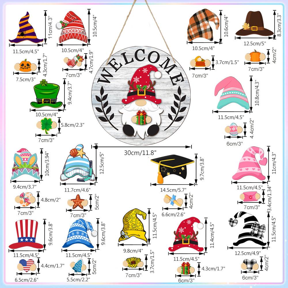 Interchangeable Clothes Gnome Wooden Ornament, DIY 3D Christmas Pendant, Hanging Holiday Decoration for Home Table