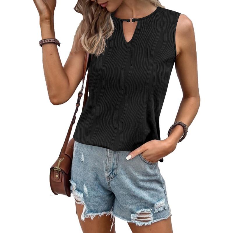 Dámský top bez rukávů s výstřihem do V, letní ležérní, základní velikost