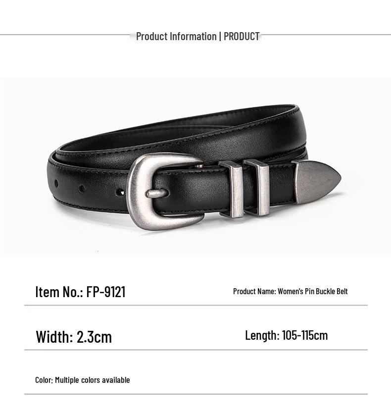 Ceinture pour femme en cuir véritable avec boucle fer à cheval, polyvalente, amincissante et tendance style coréen pour jeans, cuir de vache noir.