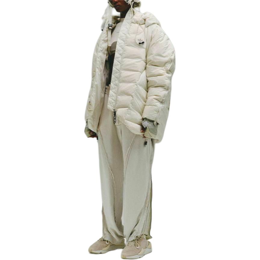 Adidas Originals X Hamcus Collaboration FW23 Solid Color Quilted Logo Drawstring Hooded Zipper Down Jacket Unisex Outerwear White IU4837