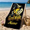 Custom Name Good Night Yellow Bird Heart In Space Adventure Microfiber Beach Towel, Lightweight for Summer Travel, Swimming Pool Fan Gift
