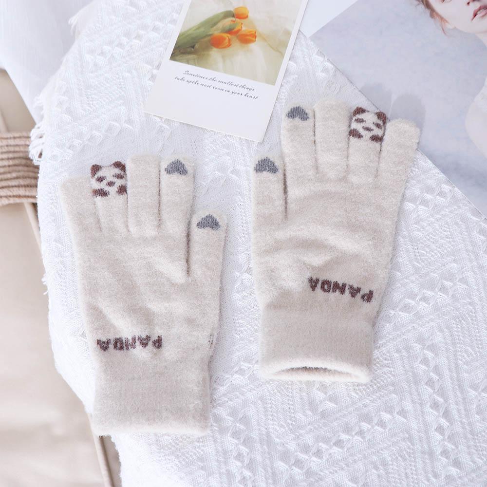Soft Panda Knitted Letter Women Gloves Driving Gloves Wool Mittens Female Gloves