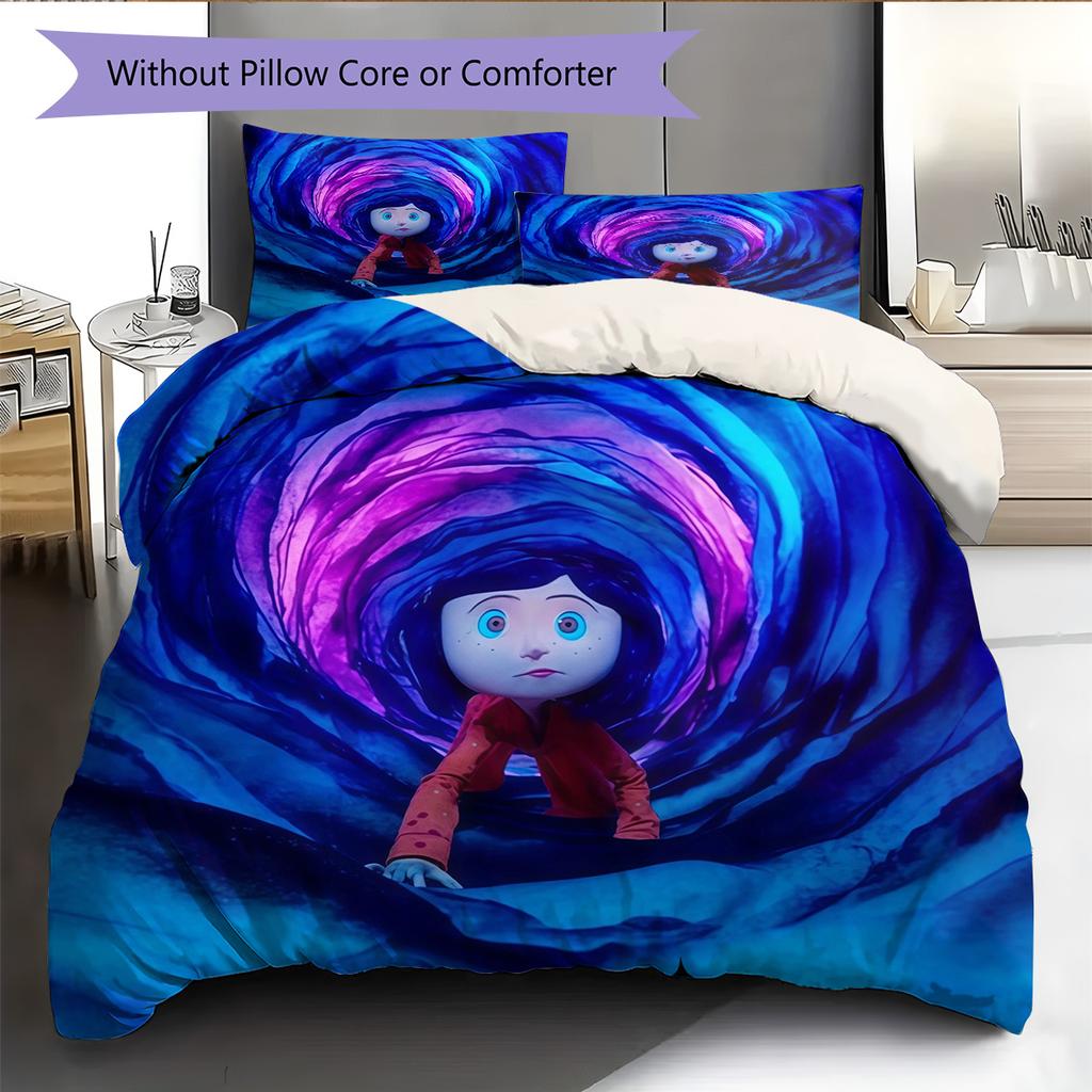 Coraline Pattern Bedding Quilt Set Home Decoration Gift (1 * Duvet Cover + 2 * Pillowcase Without Core)