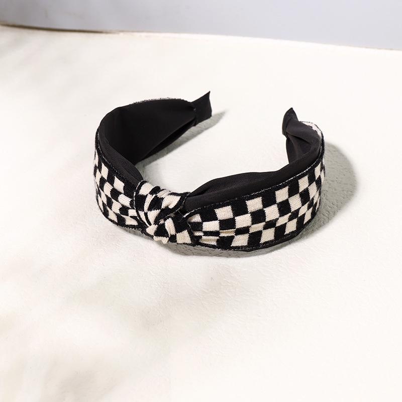 Vintage Print Wool Satin Patchwork Headband for Women Ladies Shopping Party Photograph Hair Hoop Accessories