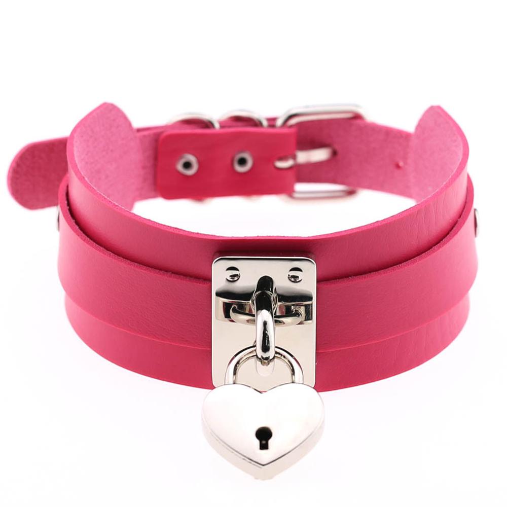Heart Choker Necklace For Women lock Collar Leather Chockers Goth Punk Jewelry