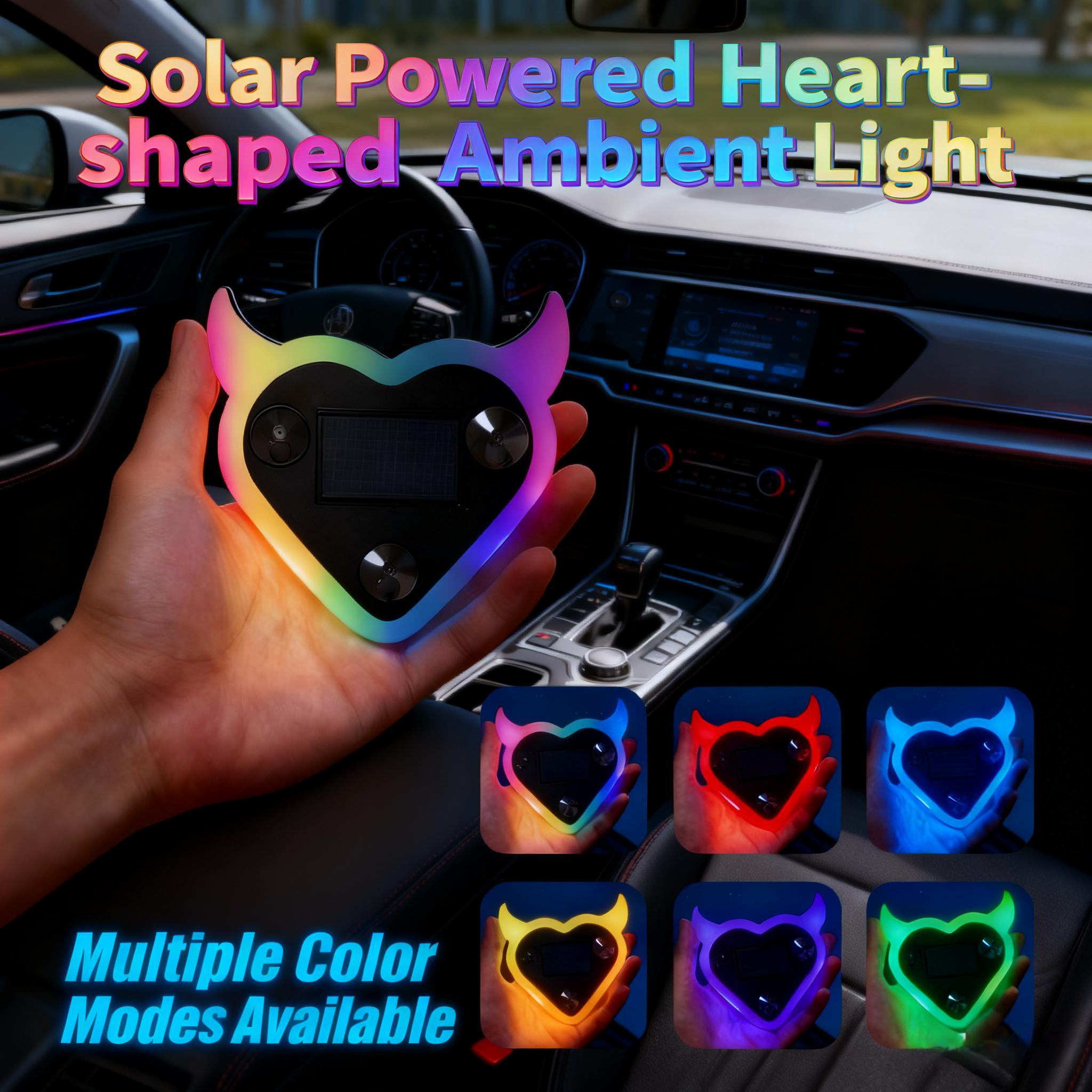 Solar/USB Triangle Window Devil Heart-Shaped Light Car LED Window Decoration Heart Neon Light Wiring Free LED Atmosphere Light