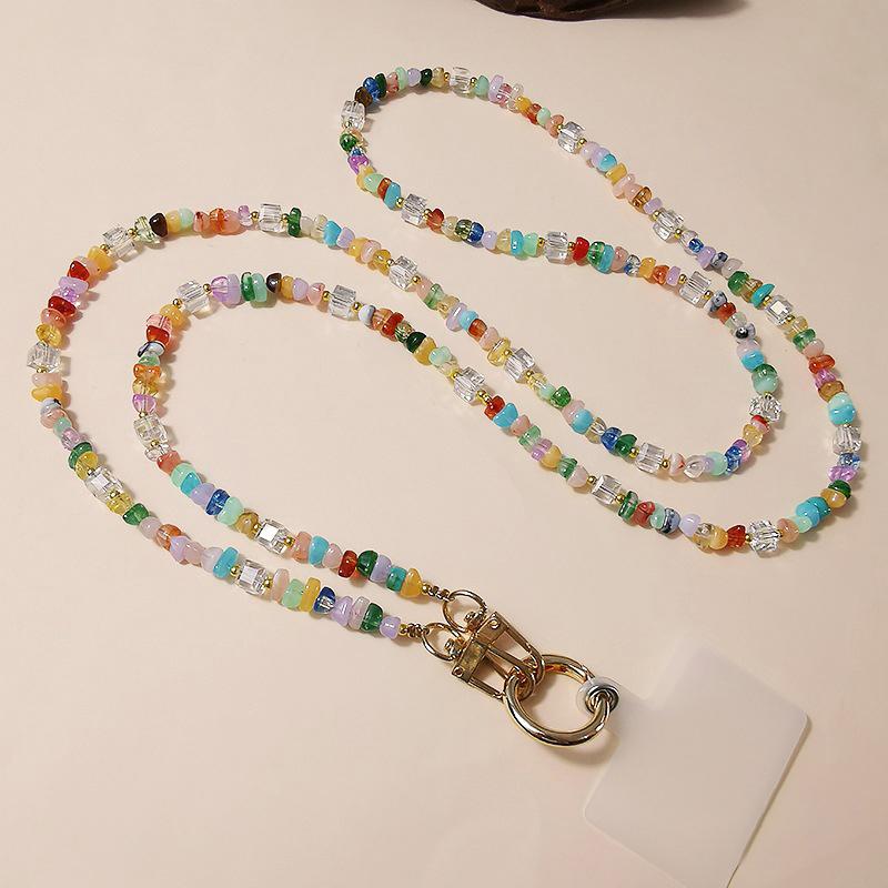 Lanière de téléphone bohème colorée à chaîne de perles, dragonnes de téléphone anti-perte, chaîne de sac en acrylique couleur bonbon, bandoulières pour sac à bandoulière
