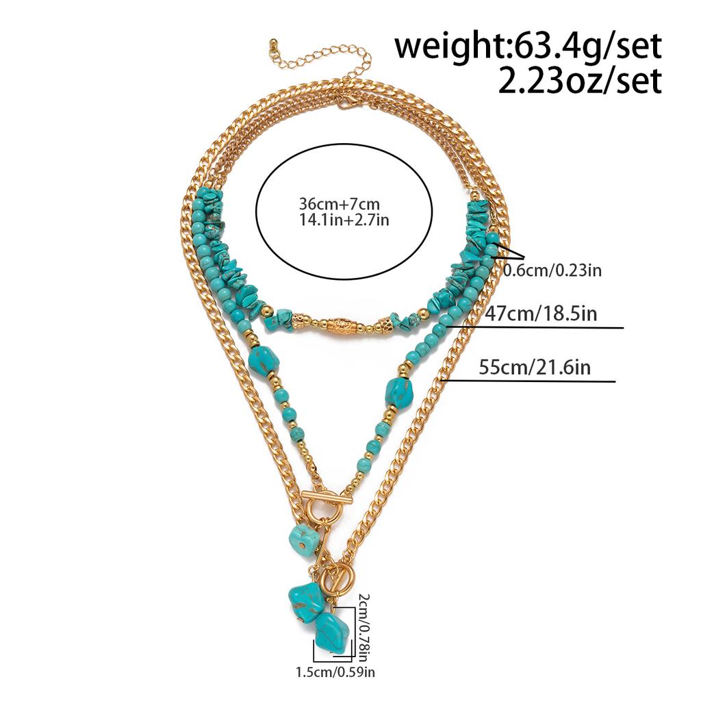 SHIXIN Set da 3 Pezzi Collana con Ciondolo Pietra Blu Vintage per Donna Catena di Perline Bohémien Choker Gioielli Quotidiani Accessori Y2K Collare