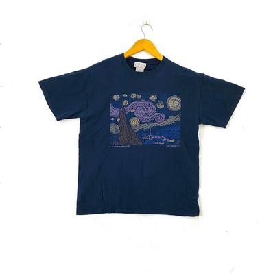 Vintage 90s 1998 the Starry Night by Vincent Van Gogh Artwork Drawing Parody Computer Number Big Image Pop Art Picasso Dali Promo T-shirts