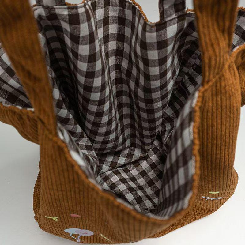 Corduroy Plaid One-Shoulder Autumn Handbag: Fashionable, Cute, Versatile Underarm Bag