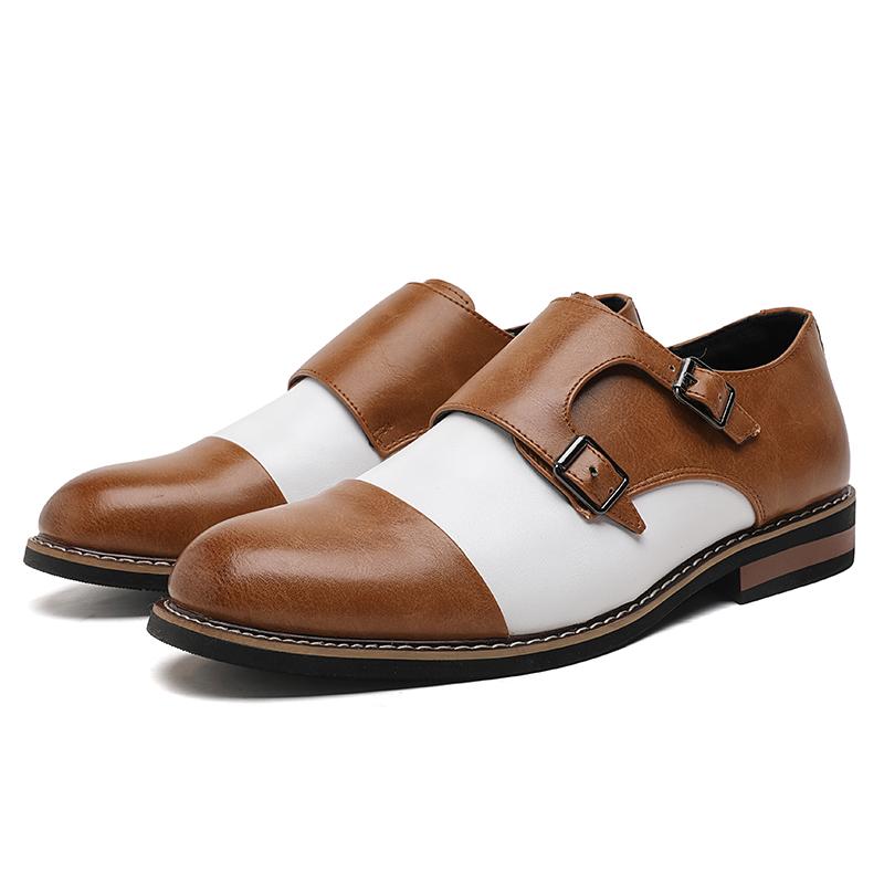 Fashion British Style Pointed Men Dress Shoes Big Size 38-48 Casual Business Men's Leather Shoes Brown Buckle Monk Shoes Man Party Shoes