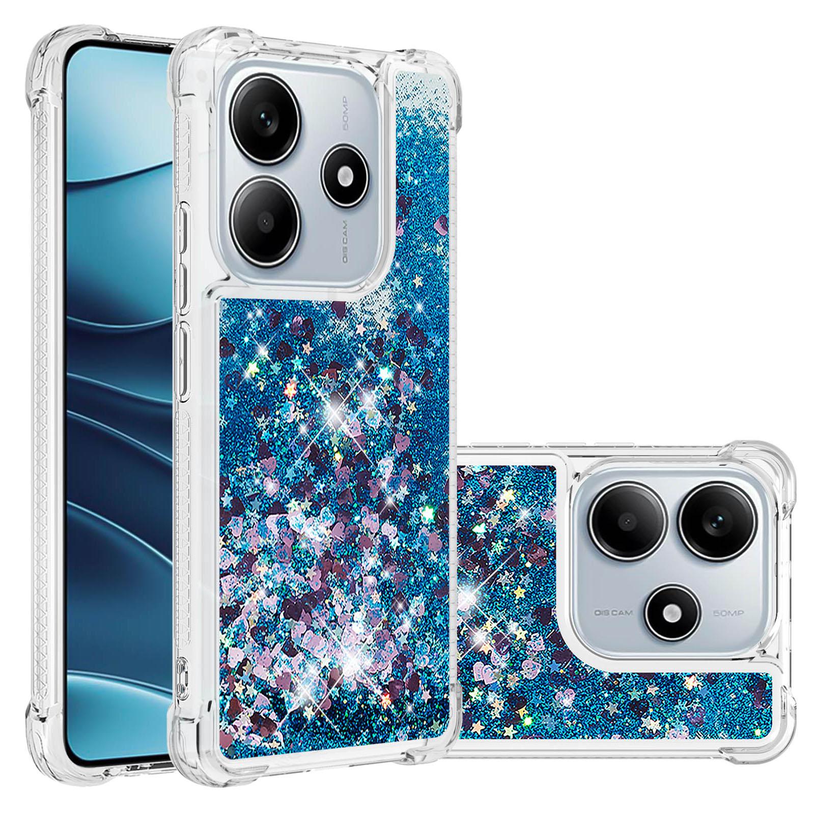 

For Xiaomi Redmi Note 14 5G TPU Case Glitter Quicksand Shockproof Phone Back Cover Blue/Hearts