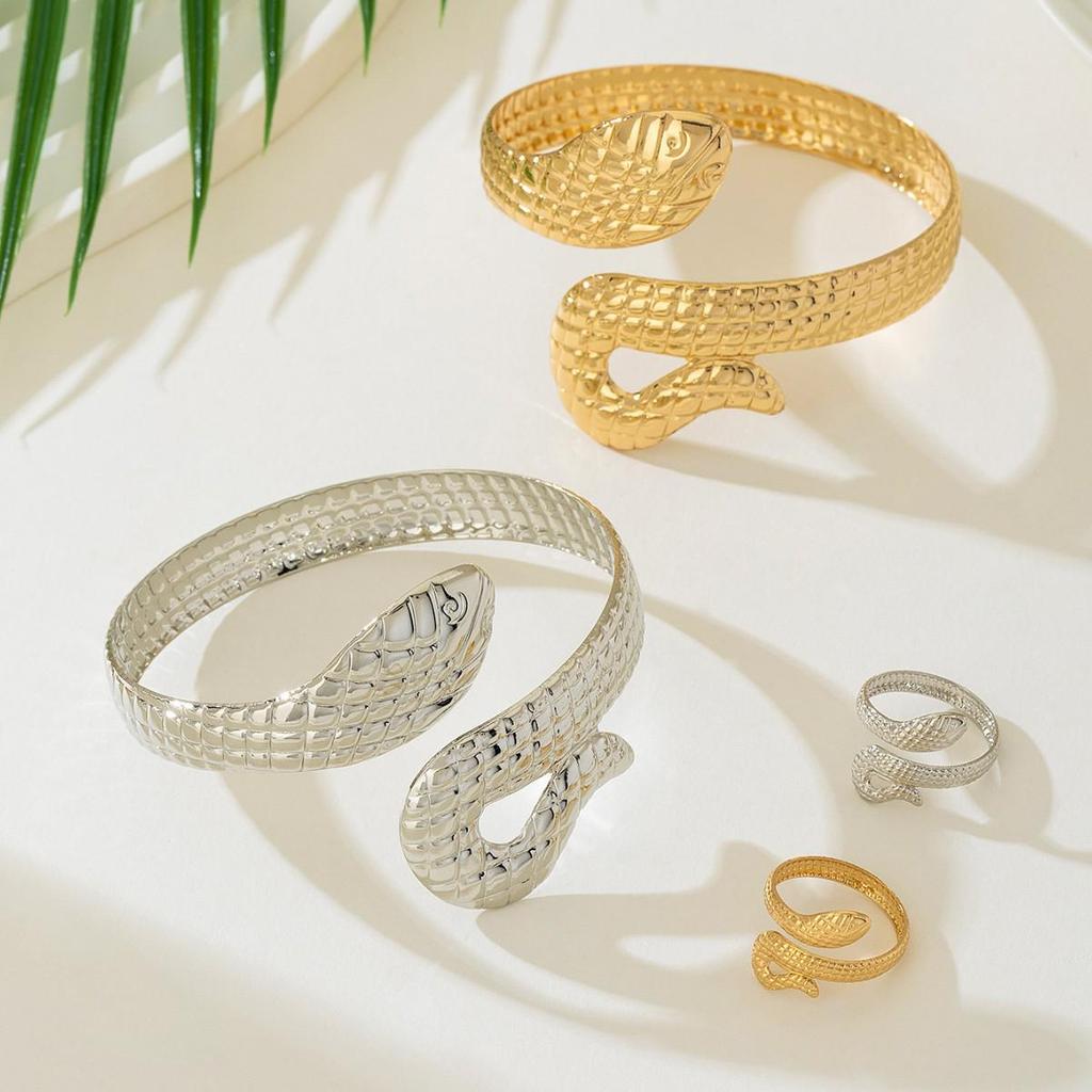 Trendy European and American Snake Shape Open Bangle Ring for Women
