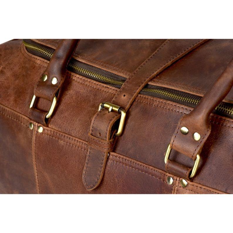 Personalised Handmade Full Grain Leather Duffle Bag Laser Engraved Weekend Holdall Overnight Carry-on Bag Leather Travel Gift Set For Him
