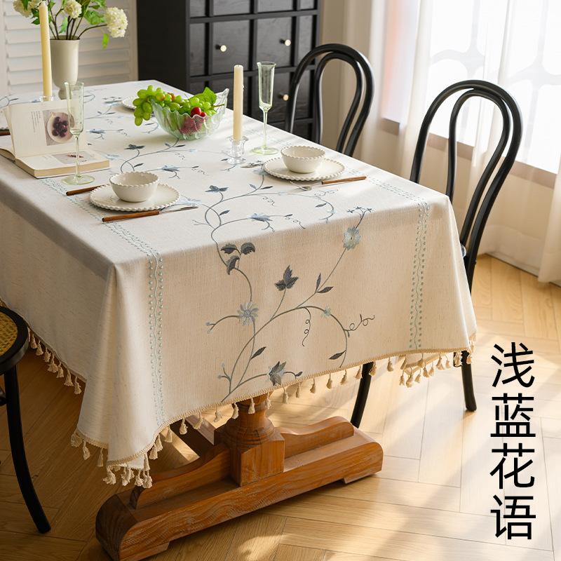 Embroidered Nordic Imitation Cotton And Linen Tablecloth Light Luxury High-End Coffee Table Tablecloth Rectangular Cover