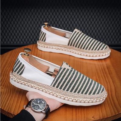 2025 Summer New Men Shoes Fashion Woven Stripes for Casual Lightweight Comfort Breathable Canvas Shoes for Men