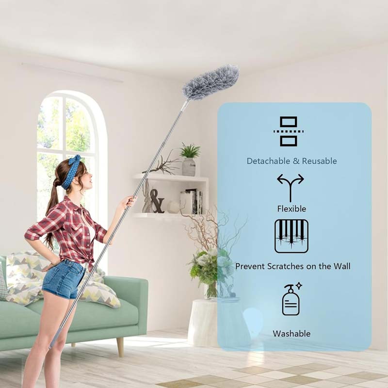 Ausziehbarer Staubwedel, biegsamer Mikrofaser-Staubwedel mit 30-100 Zoll Verlängerungsstange, langer Staubwedel mit Silikonkappe und Jalousiereiniger