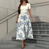 Women's Fashion Casual Short Sleeve Round Neck Splicing Floral Print Elegant Temperament Dress