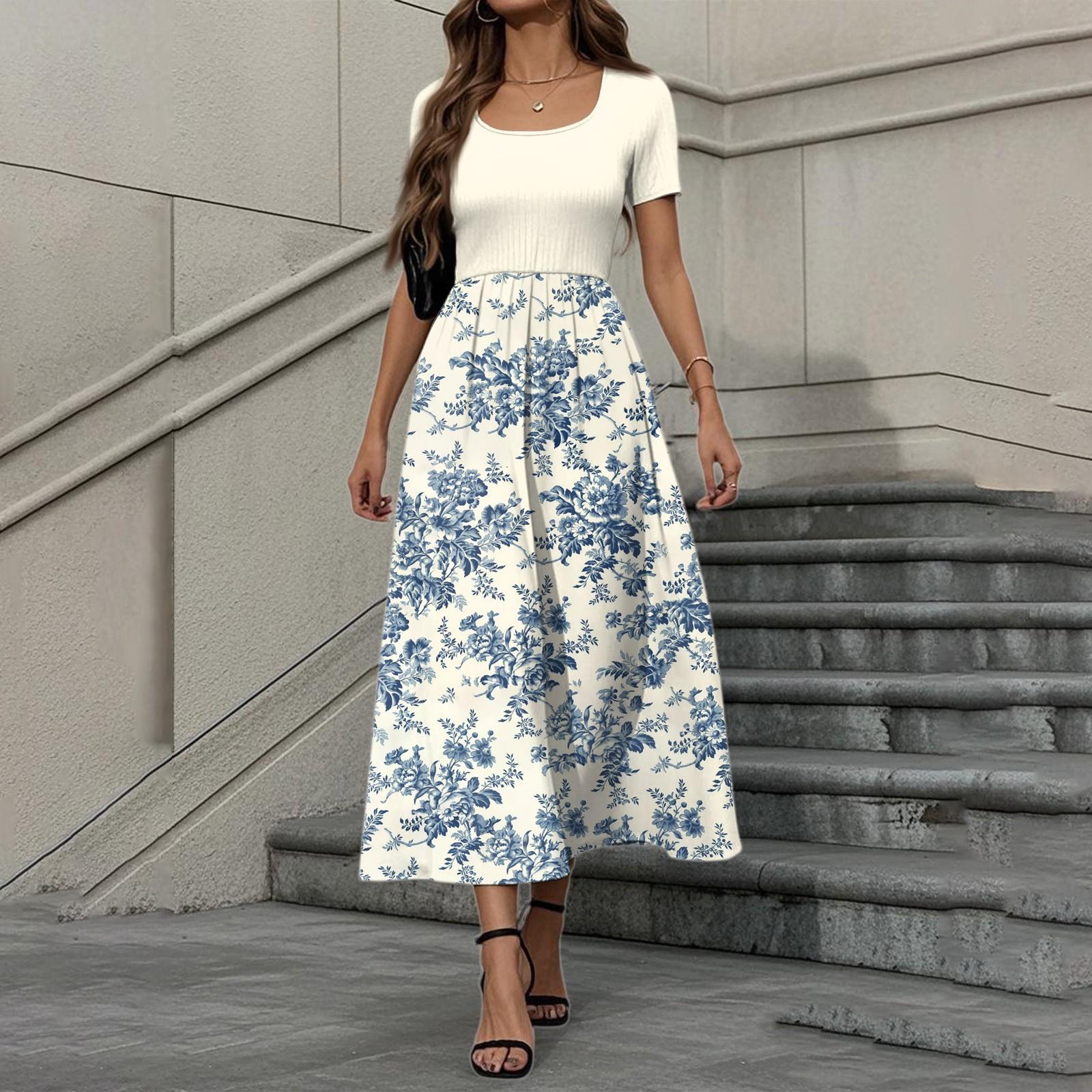 

Женское модное повседневное платье с коротким рукавом и круглым вырезом, с цветочным принтом, элегантное платье с темпераментом M