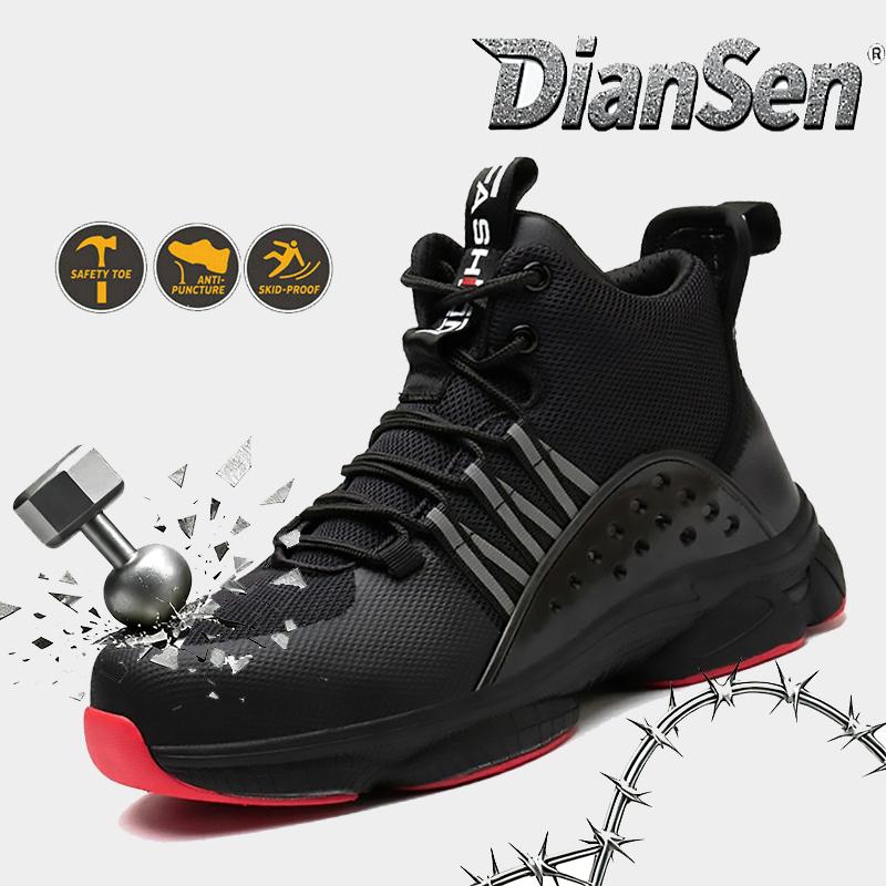 Men's High-Top Anti-Puncture Safety Shoes Lightweight Breathable Sneakers Anti-Slip Wear-Resistant Construction Site Work Shoes