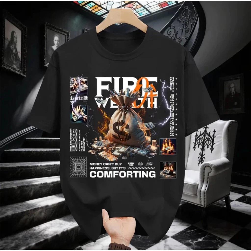 Fire Money Bag Dollar Graphic Streetwear Design T-Shirt S